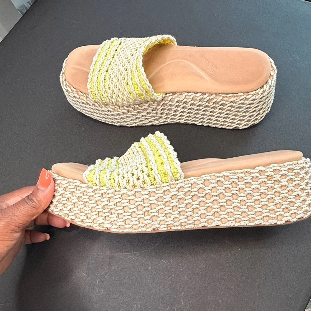 Rag & Bone Logan Crochet Platform Slide Sandal Yellow White Vacation Beach 9.5